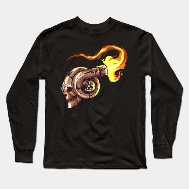 Turbocharger Skull with Fire Turbo Car Boost Tuner Tuning Long Sleeve T-Shirt by ChrisselDesigns